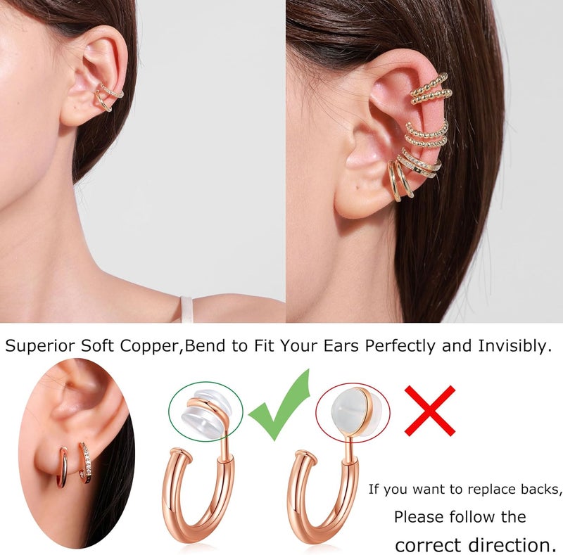 PLOMFOV Clip On Hoop Earrings for Women 14K Gold Plated Non Pierced Earrings Clip On Hoops Small No Piercing Fake Hoop Earrings 14mm - Image 4